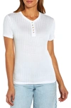 THREE DOTS TEXTURED STRIPE SHORT SLEEVE HENLEY T-SHIRT