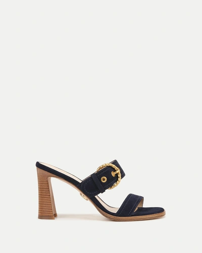 Veronica Beard Margaux Suede Buckle Sandal In French Navy Suede