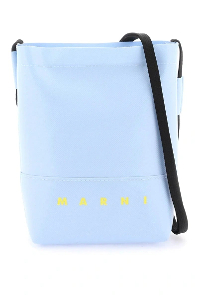 Marni Coated Canvas Crossbody Bag In Light Blue (light Blue)