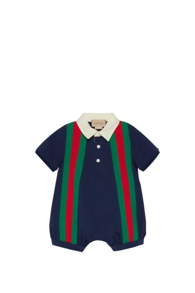Gucci Babies' Cotton Jersey One-piece With Web In Blue