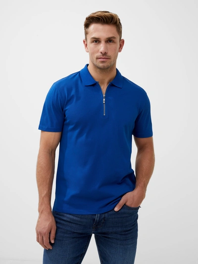 French Connection Short Sleeve Pique Zip Polo Shirt True Blue