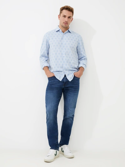French Connection Long Sleeve Tonal Check Shirt Light Blue