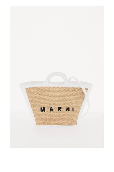 Marni Tropicalia Small Handbag In Beige,white