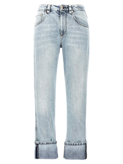 Brunello Cucinelli Soft Denim Straight Trousers With Shiny Details In Light Denim