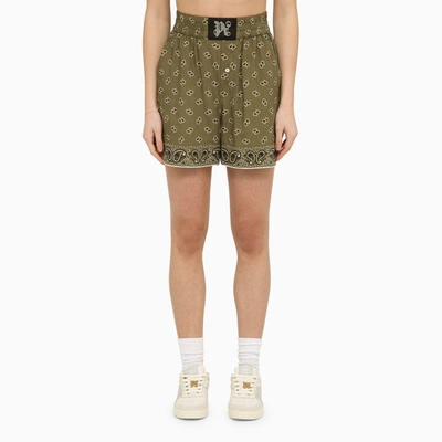 PALM ANGELS PALM ANGELS BOXER SHORTS WITH MILITARY GREEN PRINT WOMEN