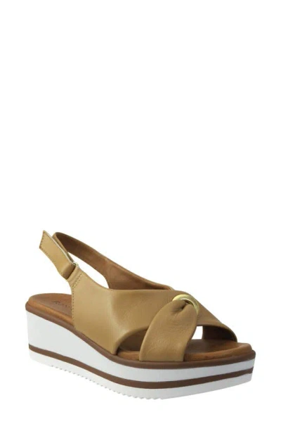 Ron White Priya Crisscross Leather Sling-back Wedge Sandals In Brown
