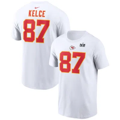 Nike Men's  Travis Kelce White Kansas City Chiefs Super Bowl Lviii Patch Player Name And Number T-shi