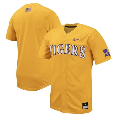 Nike Gold Lsu Tigers Replica Full-button Baseball Jersey In Yellow