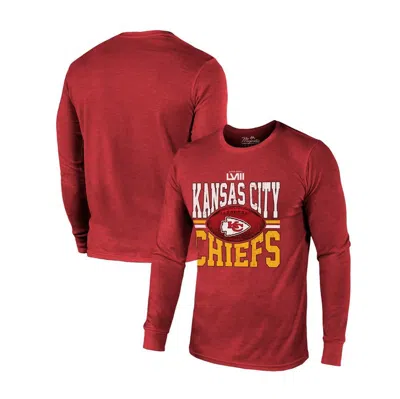 Majestic Men's  Threads Red Kansas City Chiefs Super Bowl Lviii Tri-blend Long Sleeve T-shirt