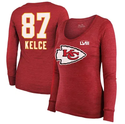 Majestic Threads Travis Kelce Red Kansas City Chiefs Super Bowl Lviii Scoop Name & Number Tri-blend