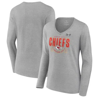 Fanatics Branded  Heather Gray Kansas City Chiefs Super Bowl Lviii Quick Pass Long Sleeve V-neck T-s