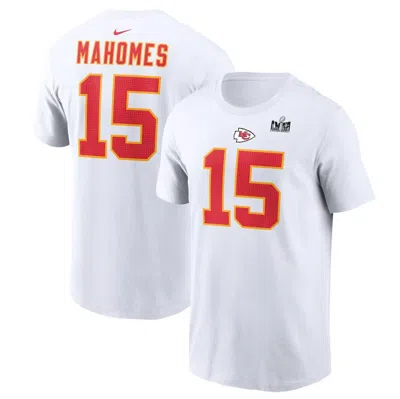 Nike Men's  Patrick Mahomes White Kansas City Chiefs Super Bowl Lviii Patch Player Name And Number T-