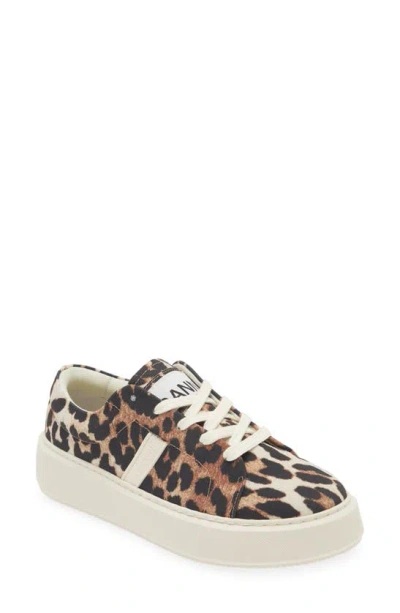 Ganni Leopard-print Flatform Sneakers In Brown