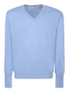 Ballantyne Blue Cashmere V-neck Jumper In Blue