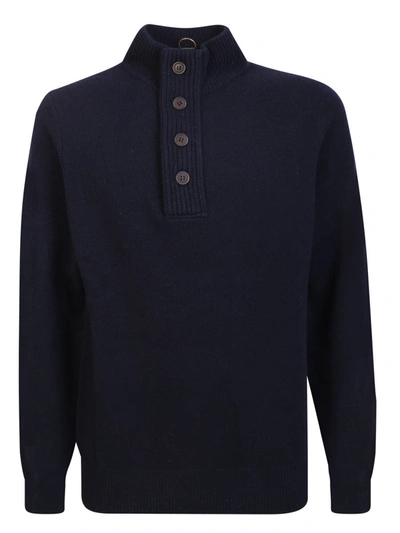Barbour Wool Sweater With Buttons And Patches In Black