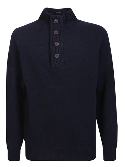 Barbour Wool Sweater With Buttons And Patches In Blue