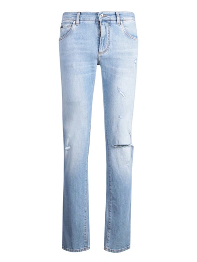 Dolce & Gabbana Ripped-detail Jeans In Blue