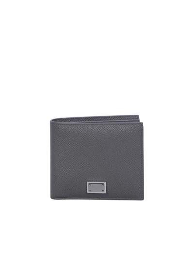 Dolce & Gabbana Logo Plate Leather Bi-fold Wallet In Grey