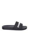 Dsquared2 Embossed Logo Black Slides Sandals In Black