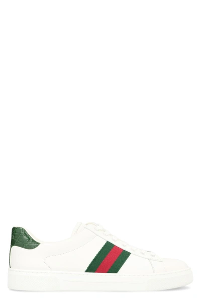Gucci Ace Leather Web Low-top Sneakers In Green Ace
