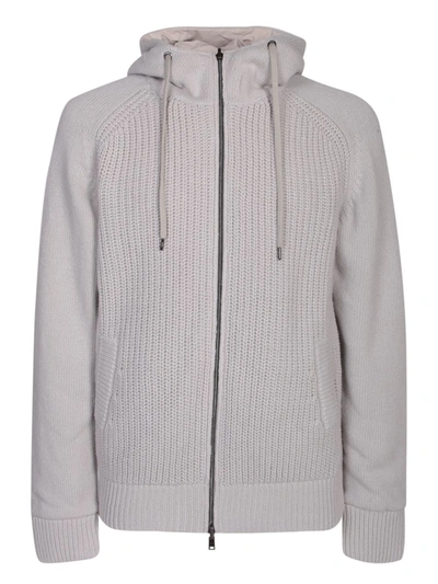 Herno Ribbed-knit Hooded Wool Jacket In Ghiaccio