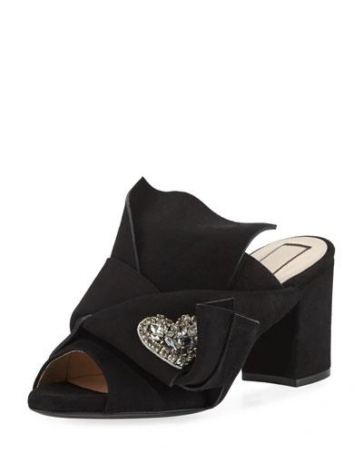 N°21 Velvet Block-heel Mule Sandal In Black