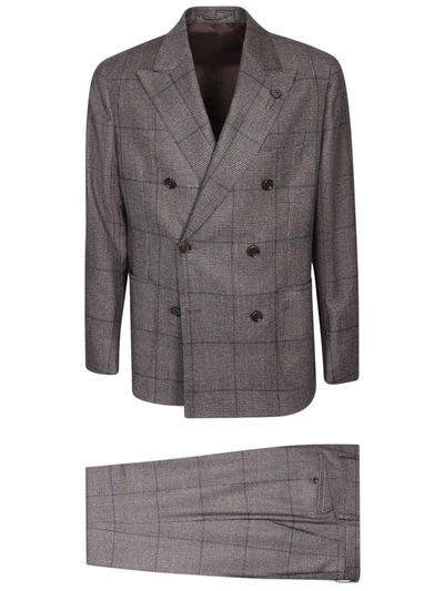 Lardini Plaid-check Double-breasted Wool Suit In Blue