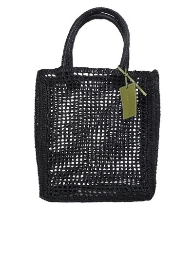 Manebi Net Raffia Handbag In Black