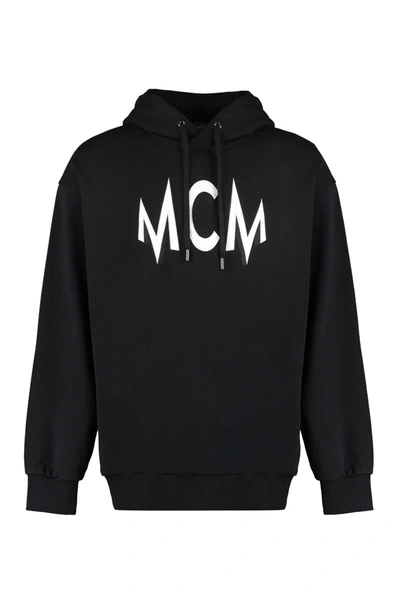 Mcm Floral Print Logo Hoodie In Organic Cotton In Black
