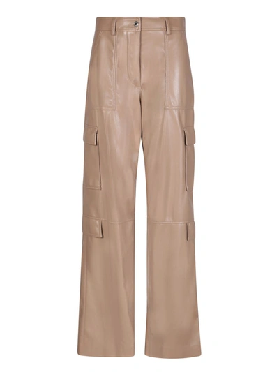 Msgm Soft Eco Leather Beige Cargo Trousers In Brown