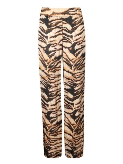 Roberto Cavalli High-waisted Tiger-print Trousers In Brown