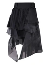Sacai Asymmetric Pleated Crepe, Tulle And Satin Skirt In Black