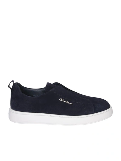 Santoni Suede Slip-on Clean Icon Trainers In Blue
