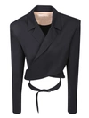 Ssheena Asymmetrical Cropped Jacket With Side Buckle In Black