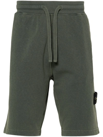 Stone Island Drawstring Logo Patch Shorts In Green