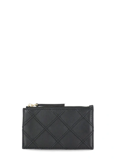 Tory Burch Fleming Leather Card Holder In Black