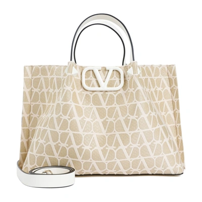 Valentino Garavani Medium Toile Iconographe Raffia Tote Bag In Neutrals