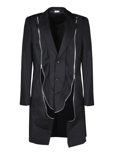 Comme Des Garçons Homme Deux Zip-detailed Wool Coat In Black
