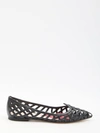 Roger Vivier Leather Point Toe Ballet Flats With Cut-out Details In Black
