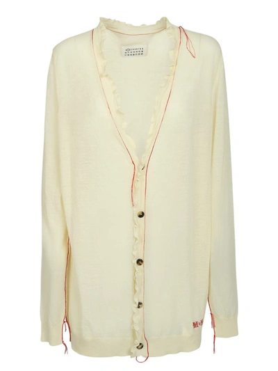 Maison Margiela Logo-embroidered Cardigan In Beige