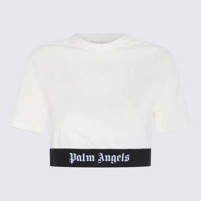 Palm Angels White Cropped T-shirt With Cotton Logo Women