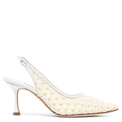 Manolo Blahnik Margolina 70 Lace Pump In Ywov/whit