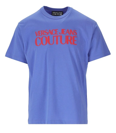 Versace Jeans Couture Logo-print Cotton T-shirt In Light Blue