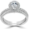 Pompeii3 1 1/10ct Pear Shape Halo Diamond Engagement Wedding Ring Set 14k White Gold In Multi