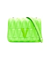 VERSACE NEW VERSACE VIRTUS BRIGHT GREEN V QUILTED PATENT LEATHER CROSSBODY FLAP BAG