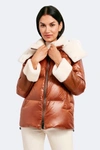 Dawn Levy Puffer Jacket With Genuine Shearling Trim In Green