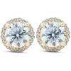 Pompeii3 2 1/5 Ct Diamond Halo Screw Back Studs 10k Yellow Gold Lab Grown In Multi