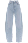 Agolde 'luna' Light Blue Jeans With Logo Patch On The Rear And Fringed Hem In Blue