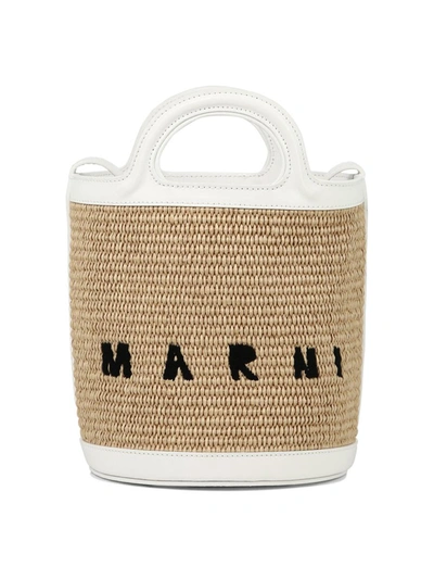 Marni Raffia And Leather Tropicalia Bucket Bag In White