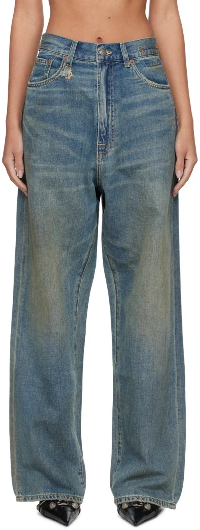 R13 Damon Pleated Wide-leg Jeans In Weber Linen Indigo